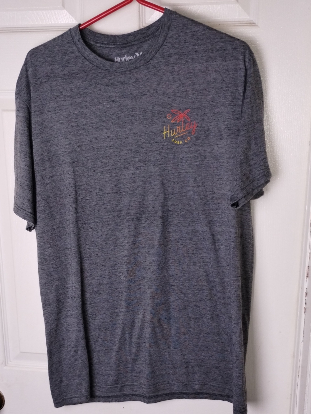 Hurley Gray Heather Short Sleeve Tee with Coral Accent L